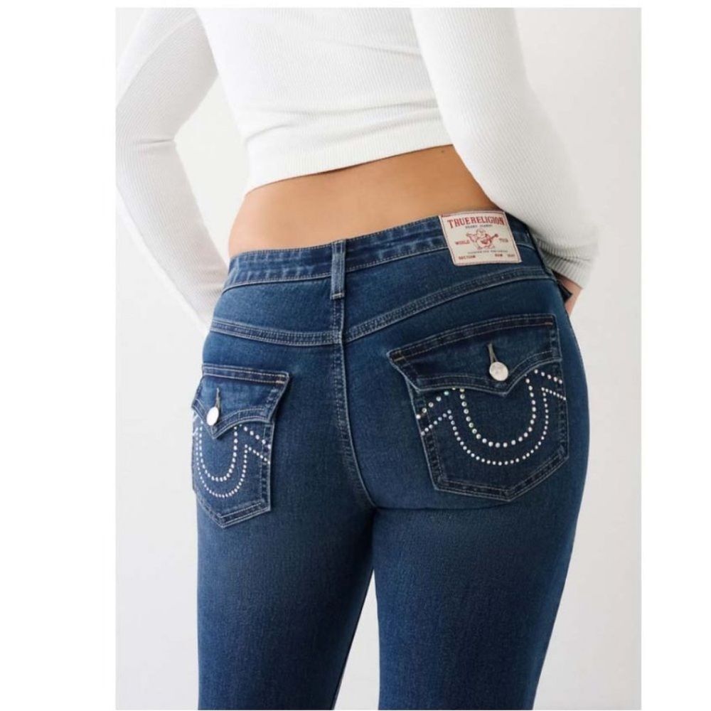 True Religion Becca Crystal Flap Bootcut Jeans Dark Glacial Wash 29